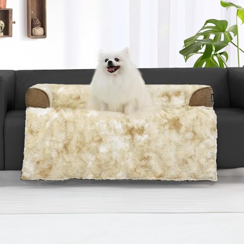 Image of Calming Dog Couch Bed for Medium Dogs /Cats, 35 x 31 inch Waterproof Removable Dog Mat Couch Cover for Furniture Protector, Non-Slip Fluffy blunique Pet Bed for Couch, Sofa - Tie-Dye Khaki