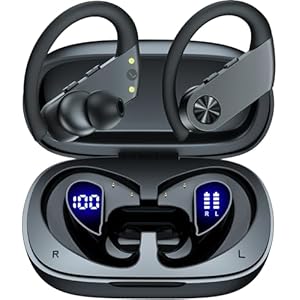 Wireless Earbuds Bluetooth Headphones 110Hrs Playback Sports Ear Buds with 2200mAh Charging Case & Dual Power Display Over-Ear Stereo Bass Earphones with Earhooks for Running Workout Black