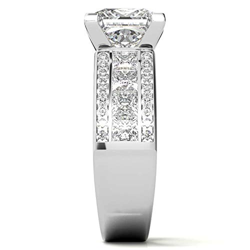 3ct Princess cut Moissanite Chennal set Wide Band Engagement Ring in Platinum, Gold & Silver Anniversary & Valantie Gift For Her4