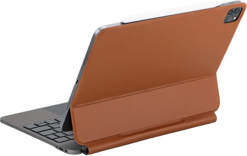 Apple iPad Air 11 M2-M3 2024/2025 ile Uyumlu Türkçe Q TouchPad Magic Keyboard Aydınlatmalı Klavyeli Tablet Kılıfı (Kahverengi)
