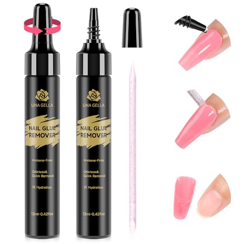 Image of UNA GELLA Quick Removal Gel Nail Glue Remover for Press On Nails: 12ml*2pcs Acrylic Nails Semi Solid Nail Glue Acetone-Free, Not for Gel Polish Base Coat Soak Off Remover Kit Drip Use