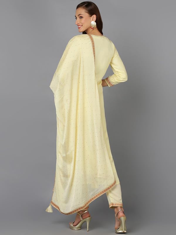 Image of Vaamsi Women's Silk Blend Abstract Woven Design Straight Kurta Pant With Dupatta