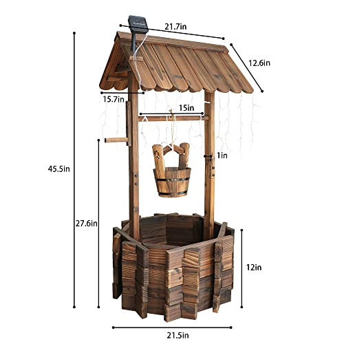 Notume Wooden Wishing Wells For Outdoors With Solar Light Strip, Wishing Well Planters Also Add Splendor To Your Yard At Nightt, Brown #TOP2