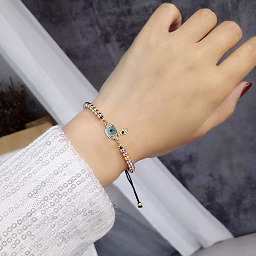 Ljwvx Evil Eye 4Mm Gold Plated Beads Bracelet Adjustable String Protection Bracelets For Women Girls #TOP4