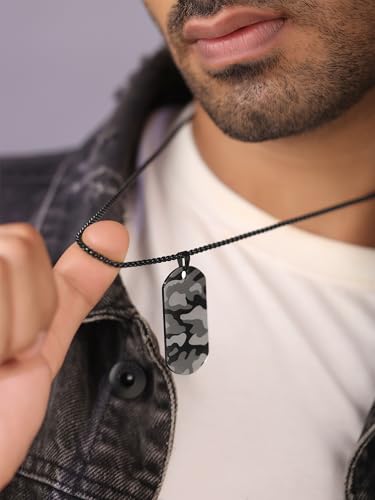 Image of Urban Tag Collection | Stainless Steel Pendant Chain Necklace For Men And Boys | Silver and Black Colour | Anniversary Birthday Gifts