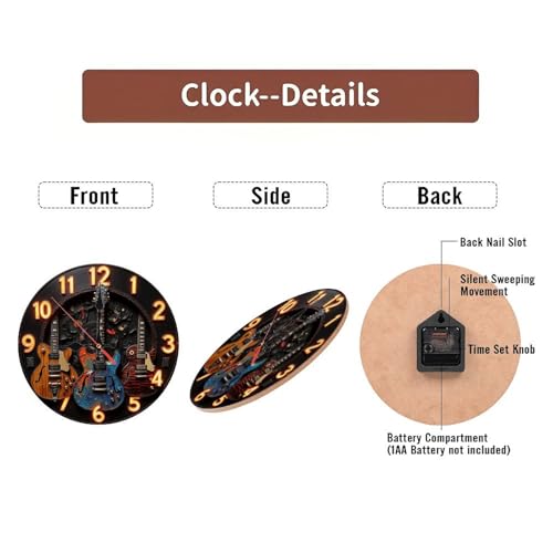 Reloj de pared guitarra vintage madera 10 pulgadas miniatura 7