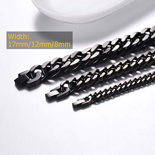 PROSTEEL Stainless Steel Franco Chain Bracelet, Trendy Chunky Bracelets for Men Women, Black/18K Gold Plated, W: 8mm/12mm/17mm, L: 7.5"/8.3"/9", Come Box2