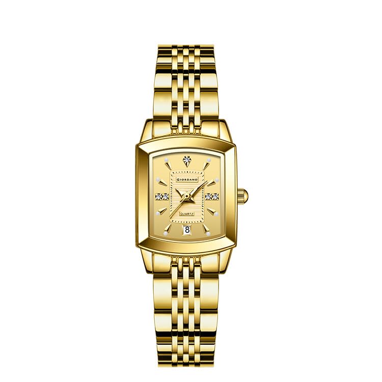 Image of Giordano Analog Pair Watch for Unisex with Square Dial, Crystal Indices, Date Display and Stainless Steel Strap