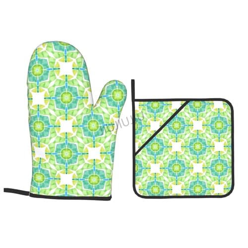 Oven Mitts and Pot Holders Set Geometry Patterns Non-Slip Heat Resistant Oven Mitts and Potholder for Cooking Baking Grilling BBQ - immagine 6