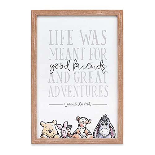 Image of Disney Winnie the Pooh Good Friends and Great Adventures Framed Wood Wall Decor - Cute Winnie the Pooh Picture