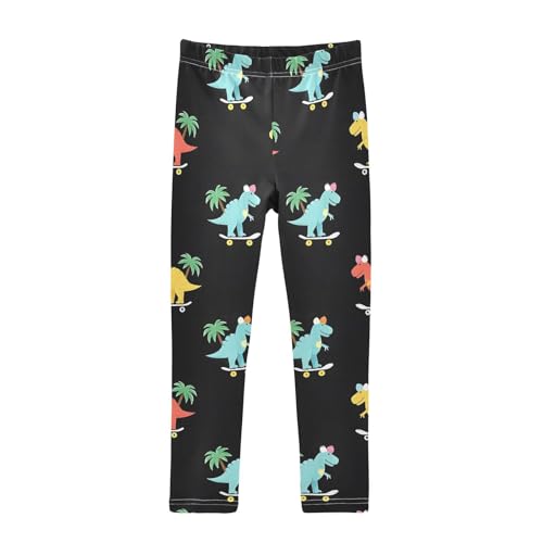 ALAZA Girls' Leggings Children's Yoga Pants Skinny Printed Dance Dinosaur Coconut Tree Comfortable 4T