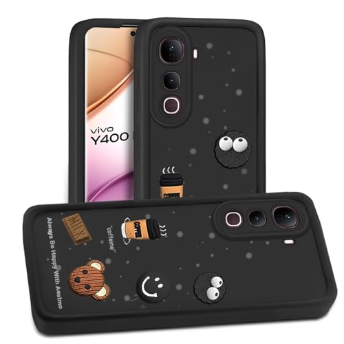 Image of AESTMO Back Case Cover for Vivo Y400 Pro 5G Cover | Cute Fun Cartoon 3D Ball | Coffee Silicone Case | Full Body Protection | Camera Protection Back Cover for Vivo Y400 Pro 5G (Black)