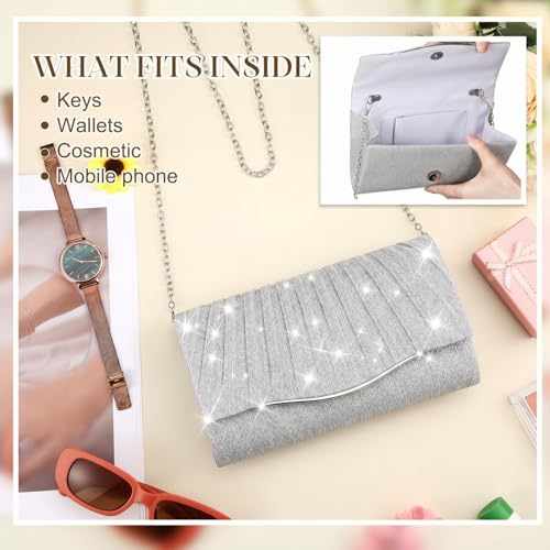 Image of Clutch Purses for Women Evening Bag Formal Dressy | Crossbody Bag with Metal Chain, Stylish Clutch, Pleated Style, Polyester, for Wedding, Prom, Cocktail Party