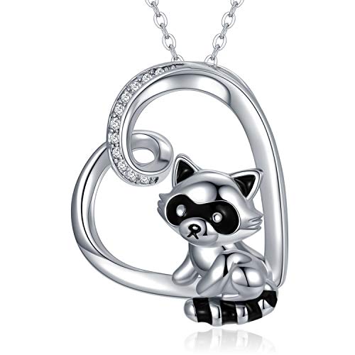 Mapache cadena niña 925 plata mapache joyería corazón colgante mapache animal regalo para mujeres mujeres, Plata Cover