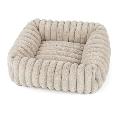 Wallace & Jones | Hundebett Mary - Sand | S | ca. 51 x 46 x 15 cm | weicher Schlafplatz, Breitcord Optik, Hundekörbchen