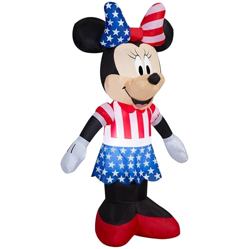Gemmy 5 FT Patriotic Minnie Mouse Inflatable with American Flag Lighted Airblown Disney 4th of July Blow Up Outdoor Yard Decoration
