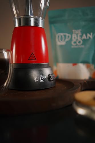 Image of THE BEAN CO Roasters Electric Moka Pot-300ml-6 Cups Espresso Coffee Maker-Coffee Percolator for Home Barista- Electric Coffee Machine for Home & Office - Red