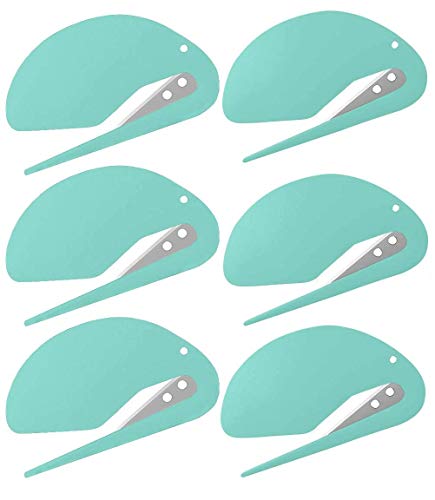 Letter Openers Envelope Slitters, Plastic with Blade Paper Knife, Turquoise Blue Bulk Set (6 Pack)
