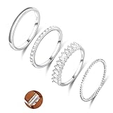 Diorra Sterling Silver Ring for Women, 4PCS Thin Stackable Rings Cubic Zirconia Thumb Ring Set Engagement Statement Wedding Bands for Women Size 5-10