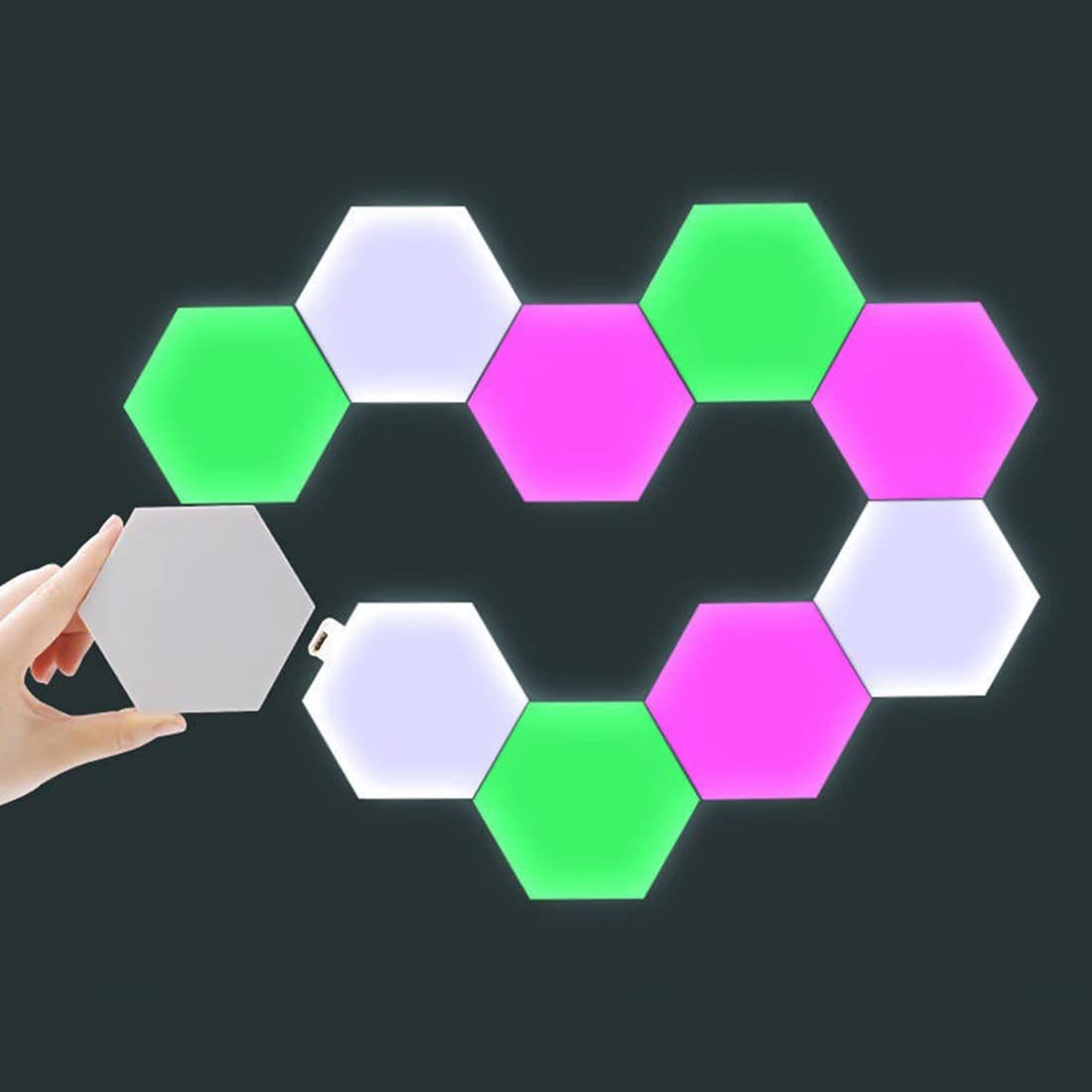 XHONG 10pcs Honeycomb Quantum Lights With Remote Control,Touch Sensitive Modular Wall Sconce,Hexagonal Creative Patchwork Wall Light