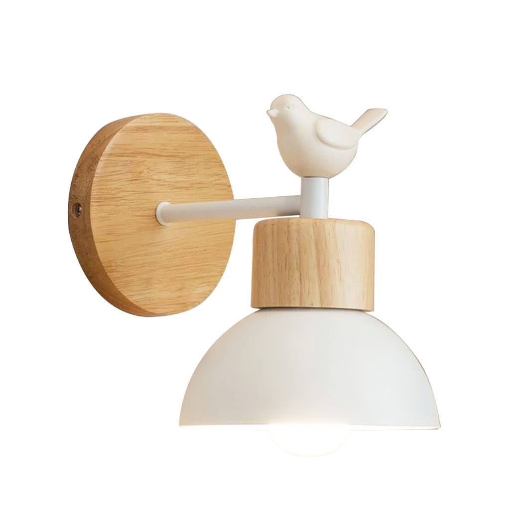 HUAYUSEDF Nordic Wall Light fixtures Creative Bird Sconce Lamps Aisle Lights Wood Corridor Lamp Bedside Mounted Reading for Living Room Children's Kid's Bedroom, E27 (White 1)(White 1)