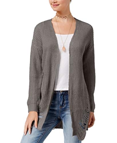Ultra Flirt by Ikeddi Juniors Distressed Duster Cardigan Frost Gray L
