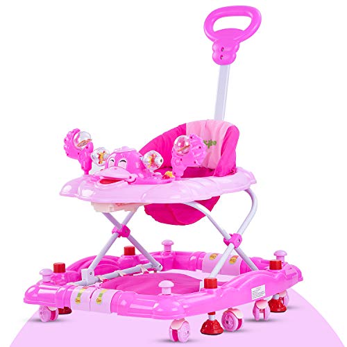 Image of Baybee Baby Walker for Kids with Rocker & Push Handle, Kids Walker with Adjustable Height, Mat & Musical Toy Bar | Activity Walker for Baby | Push Walker Baby 6-18 Months Boy Girl (Dark Pink)