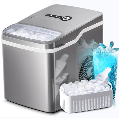 Kismile Ice Makers Countertop,28Lbs/Day,Collapsible Portable Countertop Ice Maker Machine with Handle, 2 Sizes of Ice Cube,9 Pcs/7 Mins,Small Ice Maker with Ice Basket/Scoop, for Home & Kitchen(Black)