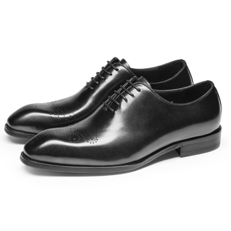 Men's Oxfords Business Dress Shoes Men's Vintage High Gloss Dress Shoes Slip On Soft Leather Oxford Shoes Formal Pointed Lace Up Casual Business Suit Tuxedo Shoes(Black,7.5)