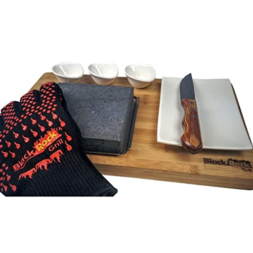Black Rock Grill Steak On The Stone Set Hot Rock Grill Table Top Lava Cooking Stone (One Gift Set)