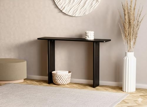 Image of Furniture Modern Solid Wood Console Table with Rounded Edges, Natural Finish, Minimalist Scandinavian Style Entryway Furniture Set for (Style 3, Walnut, 115x30x70)