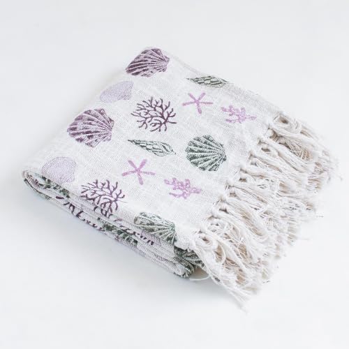 Image of Sofa Throw Cream colour Blanket for Living Room, Soft & Cozy Decorative Couch Cover, Lightweight Throw for Sofa, Bed, Chair & Home Decor, Comfortable All-Season Coverlet 50x70 inch (Sea Animal)