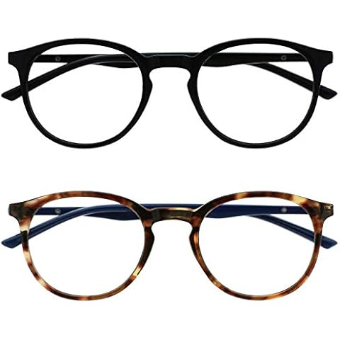 OPULIZE Met - Reading Glasses with Blue Light Blocking 2 Pack Slim Round Frame Scratch Resistant Spring Hinges Improve Sleep Computer Gaming Anti-Reflective Black Brown Mens Womens BB60-12 +1.50 Cover