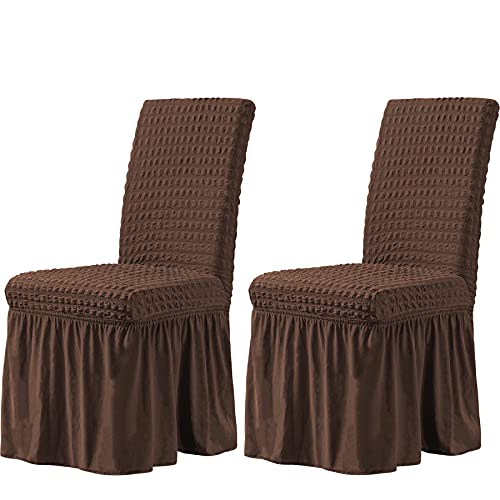 Chun Yi Dining Chair Covers Set Of 2, Universal Stretch Dining Room Chair Covers With Skirt, Removable Parsons Chair Slipcover For Kitchen Wedding Party Banquet (Chocolate) #TOP10