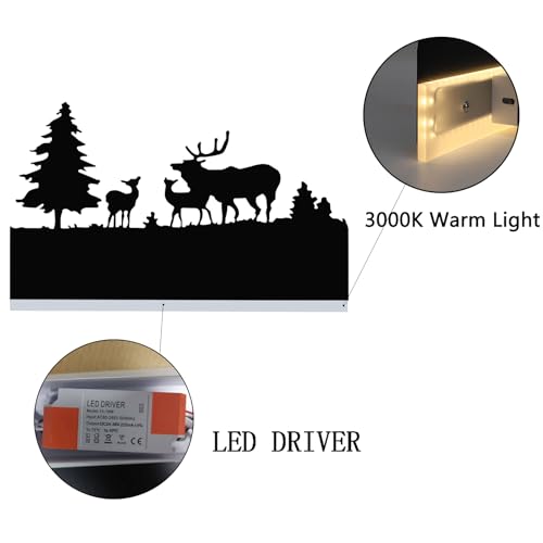 Image of Wall Sconce lamp, LED Wall Mounted Light Indoor Wall Light with Cartoon Animal Pattern Design, Metal Acrylic Wall Lighting for Living Room Bedroom Hallway 3000K Warm Light, 12W (Forest Deer)