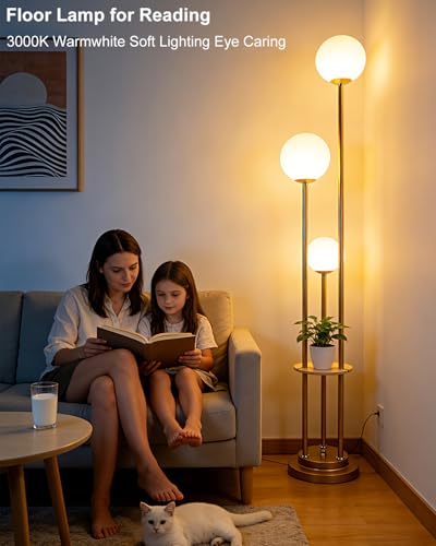 Image of Lightdot Gold Floor Lamp 3-Lights Dimmable Floor Lamps with Tray 3000K Bulbs Included Unique Modern Tall Standing Lamp for Living Room /Bedroom /Sofa Beside /Corner Decor