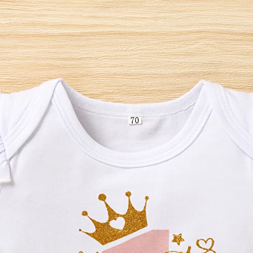 Image of GRNSHTS Baby Girl Birthday Cake Smash Outfit Toddler Girl My 1st Birthday Romper Tutu Skirt with Headband Clothes Set