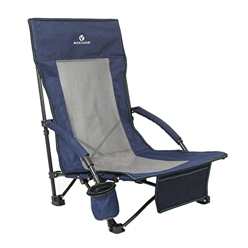 ROCK CLOUD Portable Folding Beach Chair Low Camping Chairs for Camp Lawn Hiking Sports Hunting, Navy