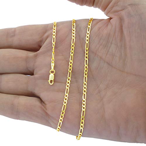 Nuragold 10K Yellow Gold 2.5Mm Figaro Chain Link Bracelet Or Anklet, Womens Jewelry 7" 7.5" 8" 8.5" 9" - Real Gold Jewelry #TOP4