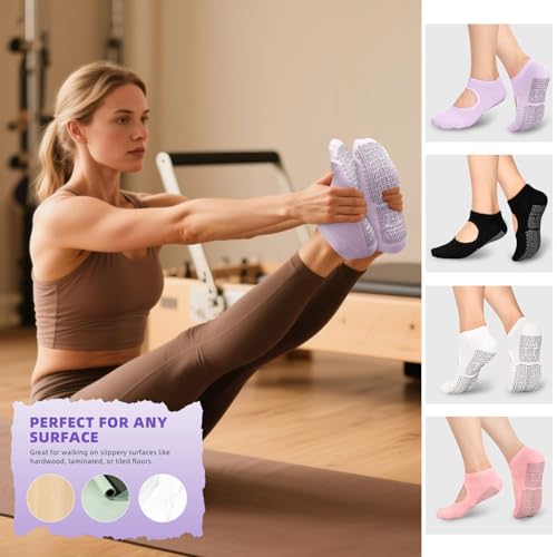 Image of unenow Non Slip Grip Yoga Socks for Women with Cushion for Pilates, Barre, Home