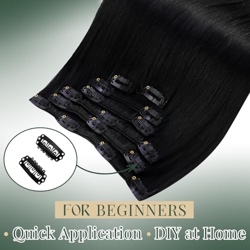 Image of Ugeat 24 Inch Jet Black Hair Extensions Clip in Remy Human Hair Long Straight Real Human Hair Clip in Extensions Full Head Set for Black Women 7pcs