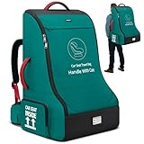 Picture of RAINSMORE Padded Car Seat Travel Bag for Airplane Heavy Duty Car Seat Backpack for Air Travel Baby Carseat Cover Bags for Airport Large Car Seats Carrier Fits Car Seats & Booster Seats, Green
