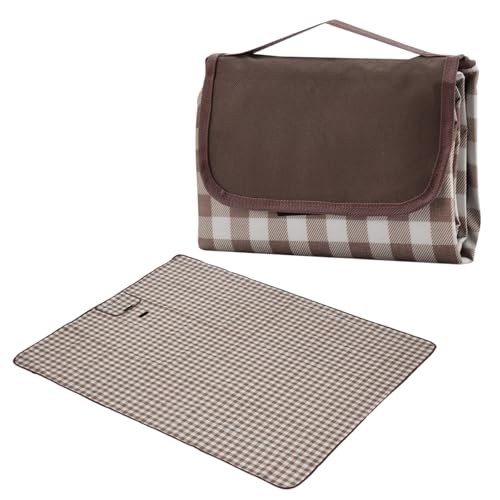 Lawazim Foldable Waterproof Mat for Outdoor Camping 180x150cm - Brown - Machine Washable Large Picnic Blanket with Sandproof & Water-Resistant Backing - Ideal for Beach Park Camping and Outdoor Use