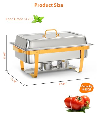 Chafing Dish for Buffet Set, 2 Packs 8 QT Chafers and Buffet Warmers Sets with Folding Frame for Weddings Parties Banquets Catering Events, Gold