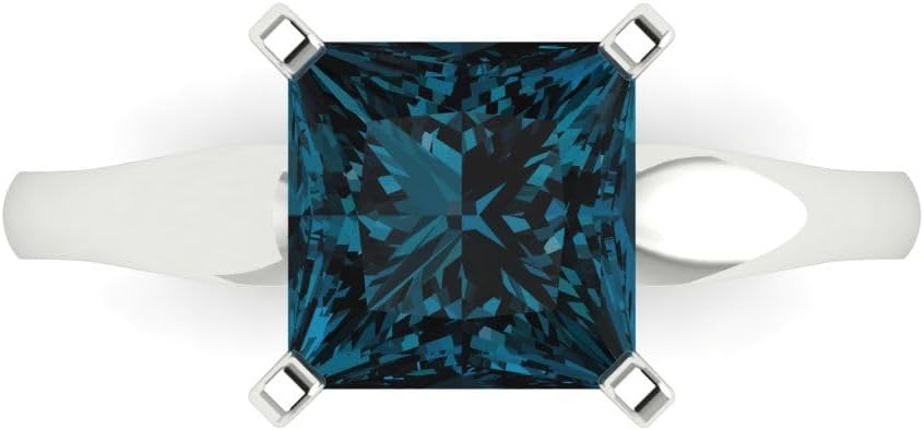 Clara Pucci 2.5 cttw London Blue Topaz 14K White Gold Solitaire Ring for Women - Cocktail Statement Fashion Jewelry Gift (7.5mm, Princess Cut)