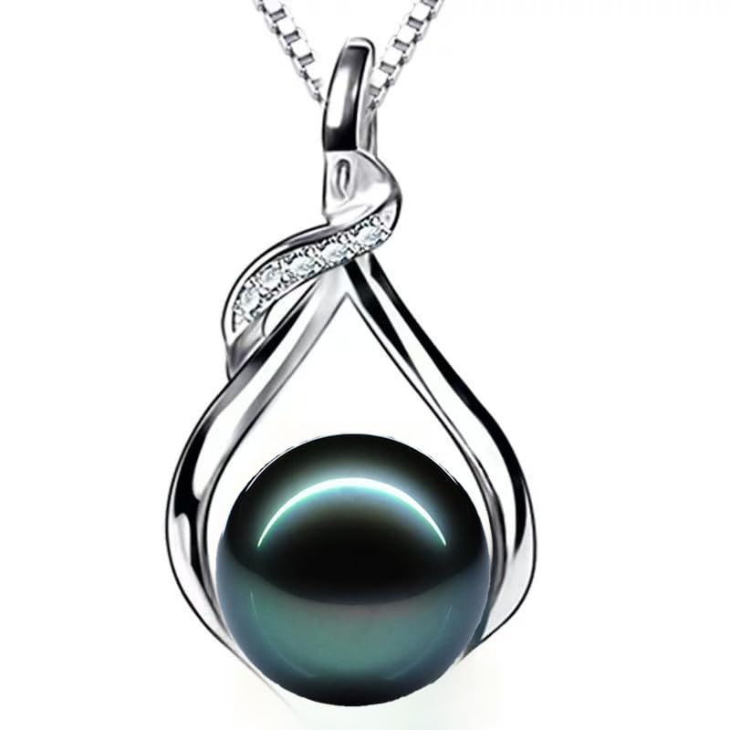 Gift for Wife Women AAAAA Grade Natural Tahitian Black Pearl Necklace Moissanite 18K gold Plated S925 Sterling Silver Anniversary birthday Wedding Mothers Day Gift for Wife Women Mom Girlfriend Friends Daughter Adjustable Chain