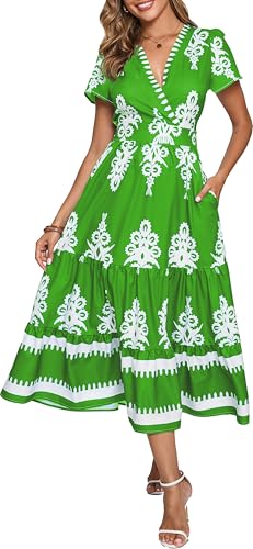 Image of Floral Print Dress for Women Boho Long Dresses Flowy A line Dresses Fit for Office and Casual Vacation Cocktail Party Prom