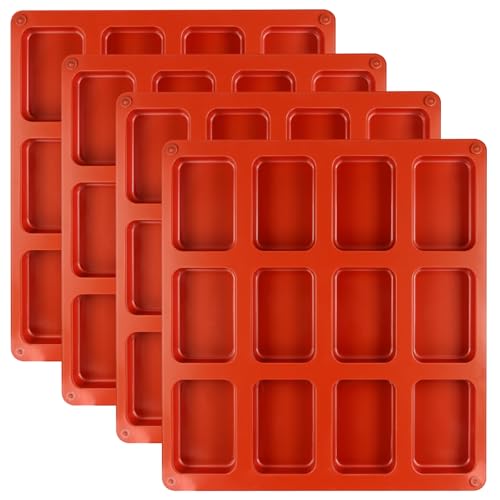 KOHAND 4 Pack Silicone Mini Loaf Pans, 12 Cavities Non-Stick Mini Bread Pan Brownie Tin, Rectangle Silicone Baking Mould for Making Breads, Brownie, Cheesecake, Chocolate
