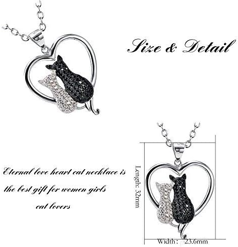 Cat Necklaces 925 Sterling Silver Jewelry Cute Double Two-Tone Cat Pendant Cubic Zirconia Necklace Rolo Chain,Eternal Love Heart Necklace for Women,Girls - Image 2