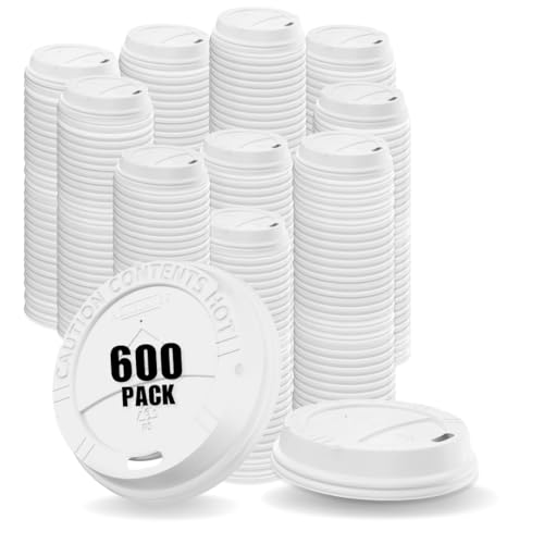 Pack of 600 White Disposable Coffee Cup Lids - Leak-Proof, Heat-Resistant & Strong, 10oz, 12oz, 16oz, 20oz Sizes for Everyday Convenience